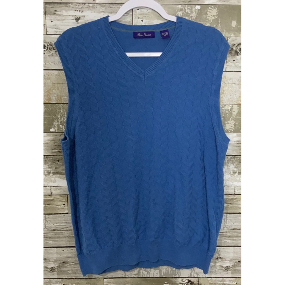 Alan Flusser Mens Blue‎ V Neck Knit Sweater Vest Size XL